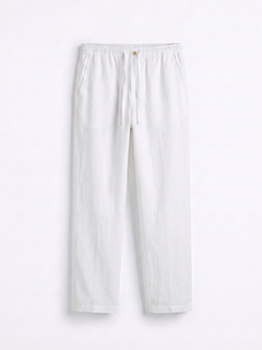 Men's White 100% Linen Regular Fit Pant