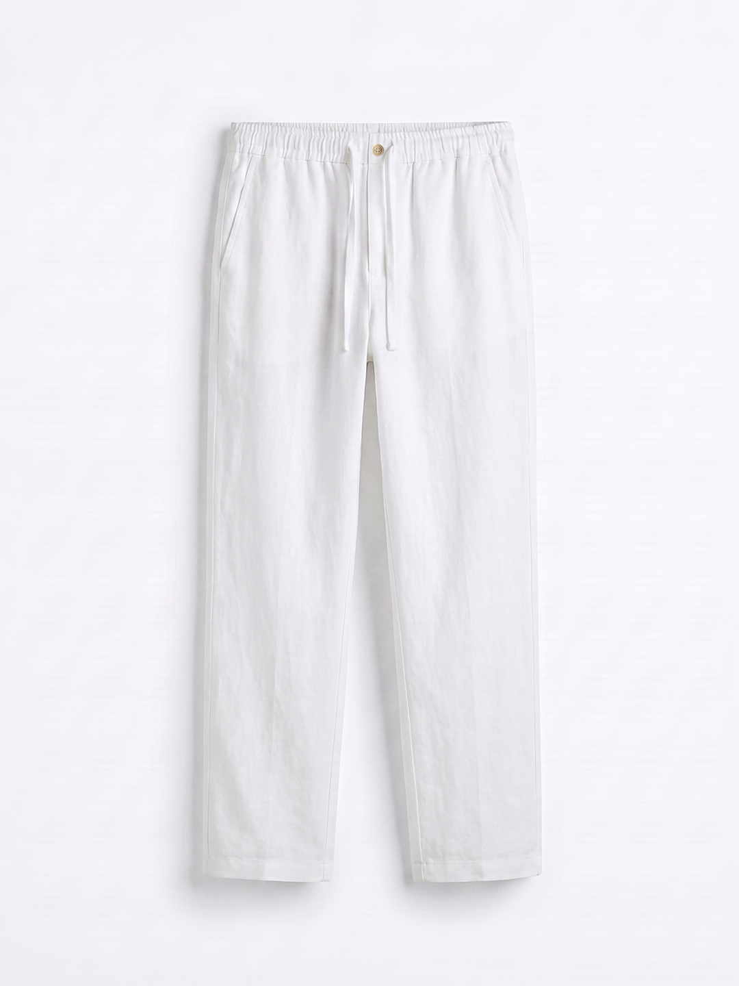 Men's White 100% Linen Regular Fit Pant