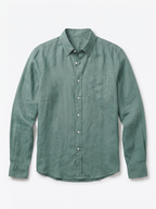Men's Dk Green 100% Linen Regular Fit Shirt