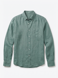 Men's Dk Green 100% Linen Regular Fit Shirt