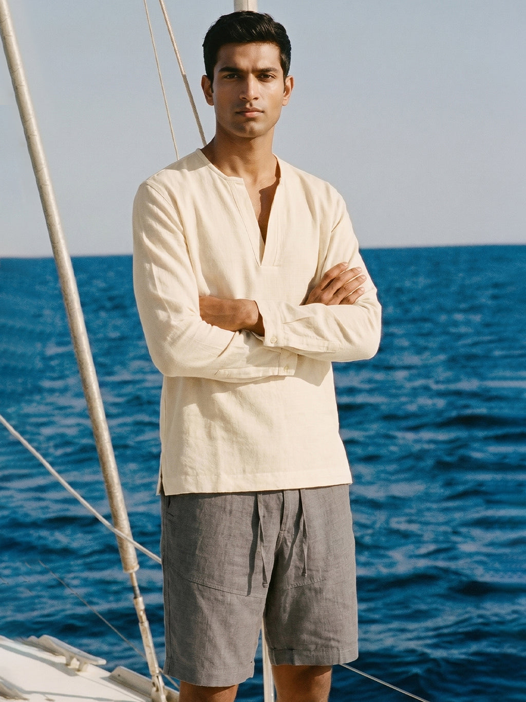 Men's Offwhite Cotton Polyester Loose Fit Shirt