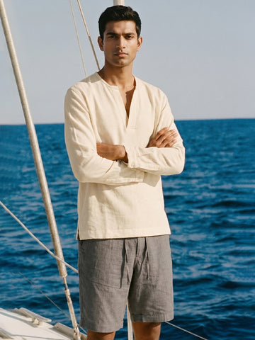 Men's Offwhite Cotton Polyester Loose Fit Shirt