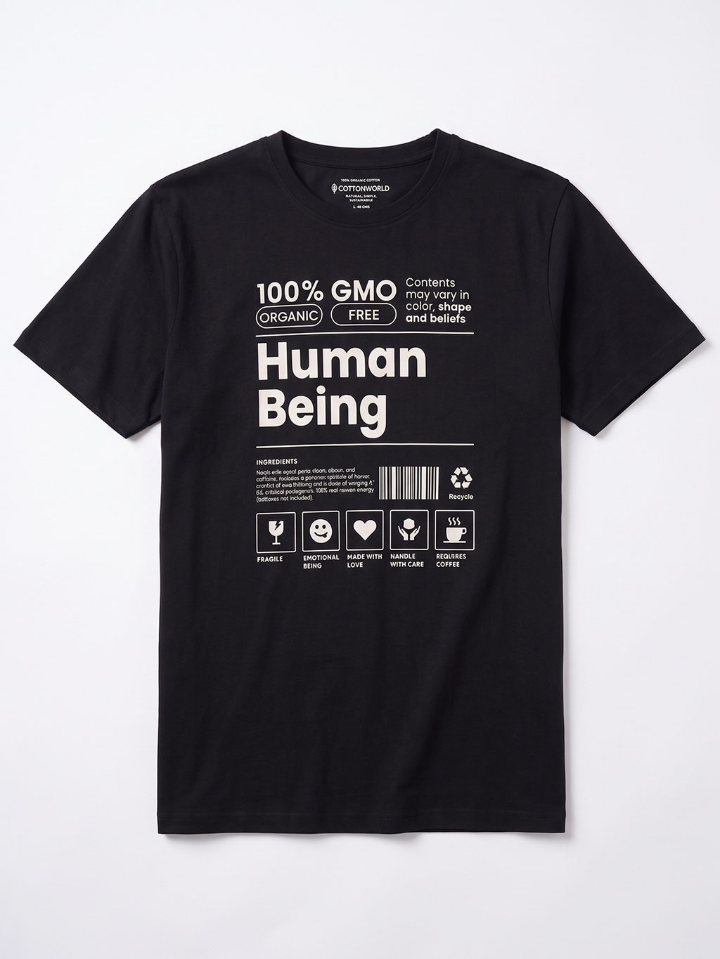 Men's 100% Organic Cotton Regular Fit Tshirt Black