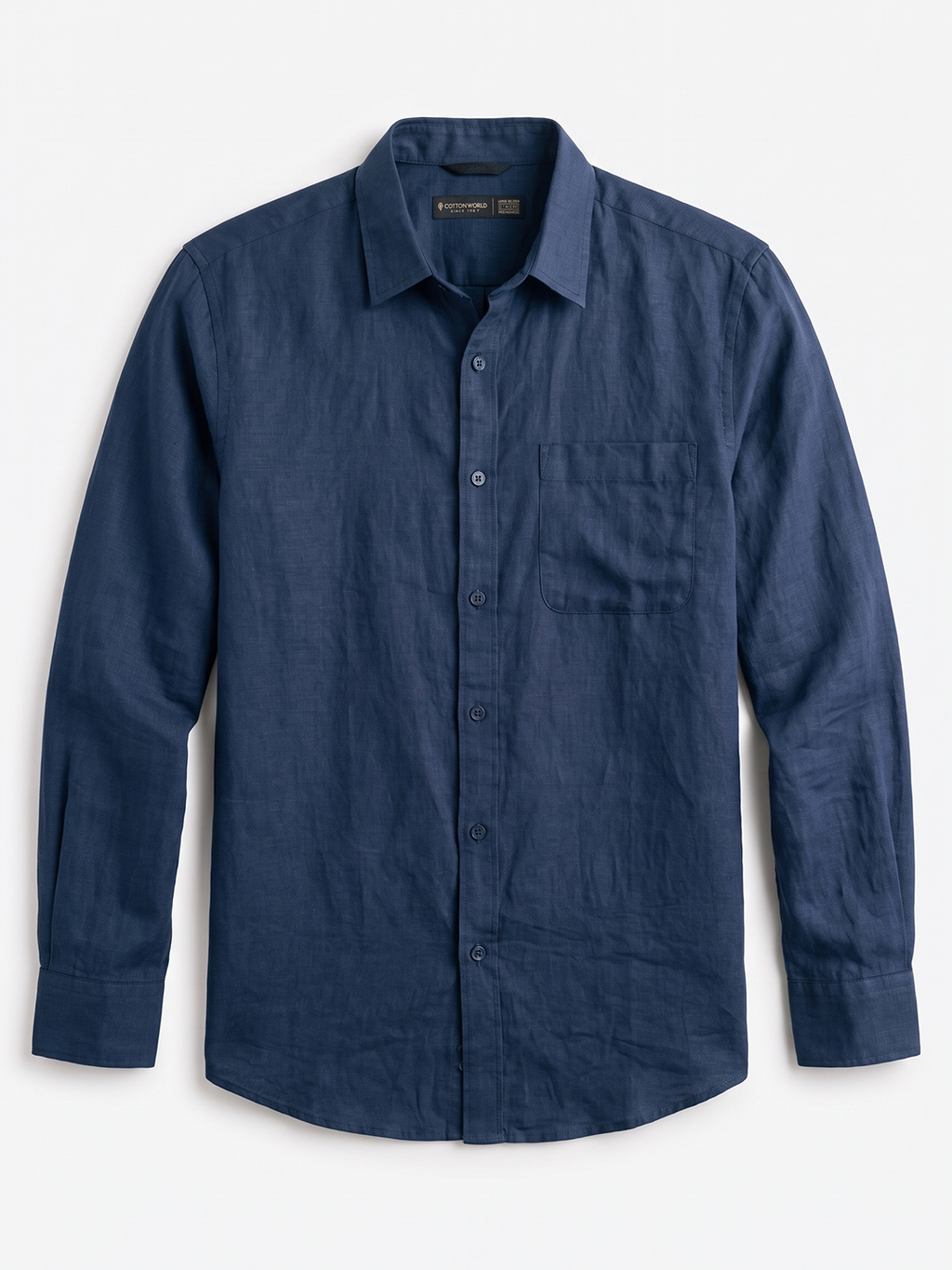 Men's Navy Cotton Linen Regular Fit Shirt