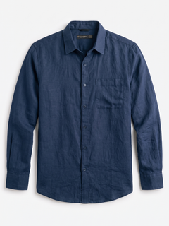 Men's Navy Cotton Linen Regular Fit Shirt