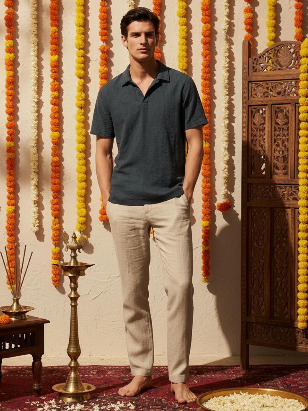 Men’s Cotton Viscose Regular Fit Shirt Navy
