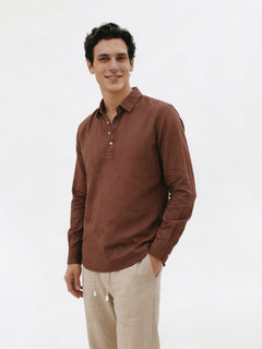 Men's Linen Full Sleeves Cotton Regular Fit Shirt Brown