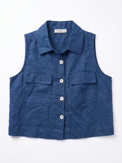 Women's 100% Linen Regular Fit Blouse Navy