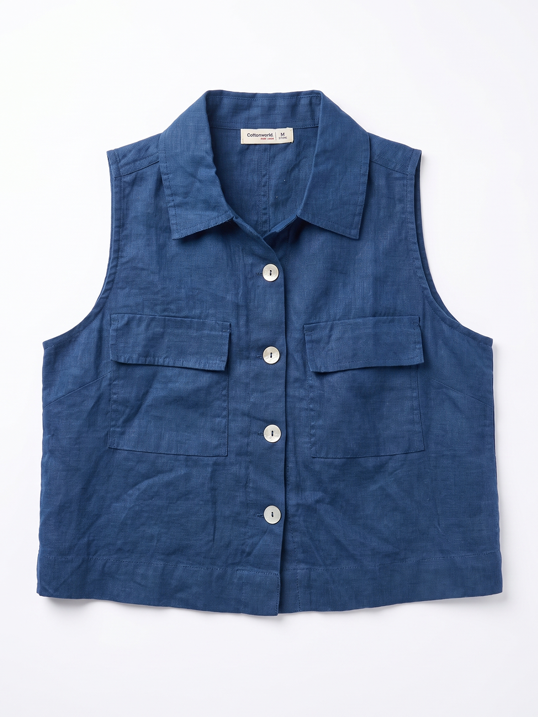 Women's 100% Linen Regular Fit Blouse Navy