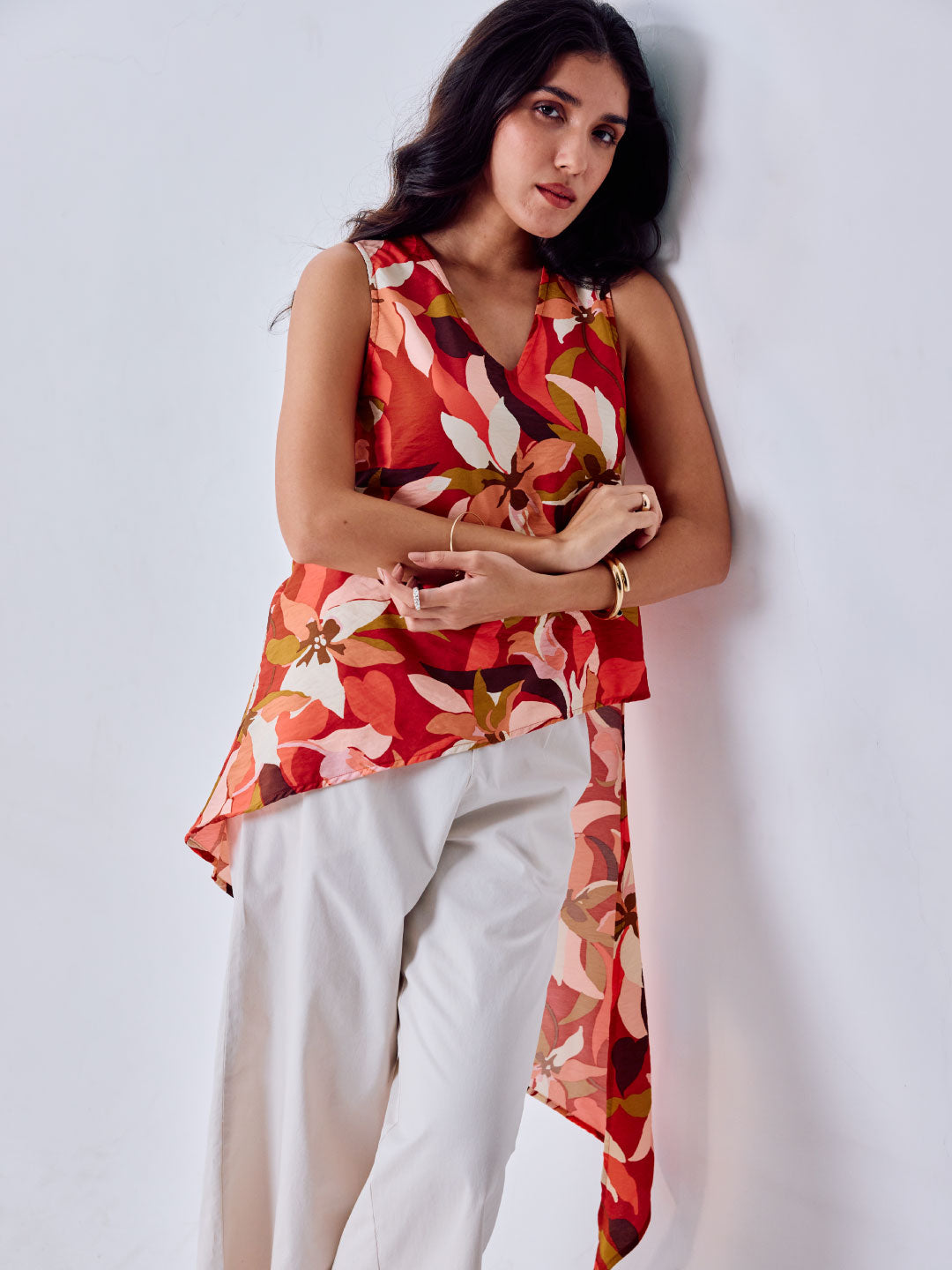 Women's Beige 100% Linen Wide Leg Pant