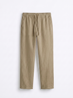 Men's Olive 100% Linen Regular Fit Pant