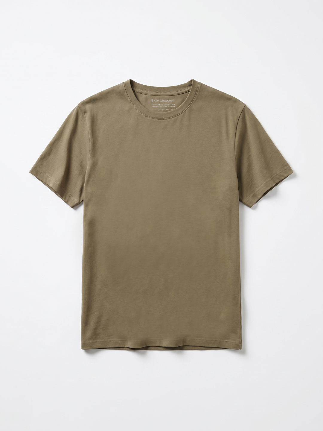Men's Khaki Cotton Bamboo Elastane Regular Fit Tshirt