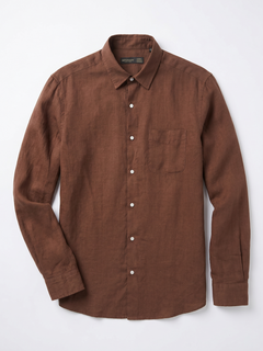 Men's Brown 100% Linen Regular Fit Shirt