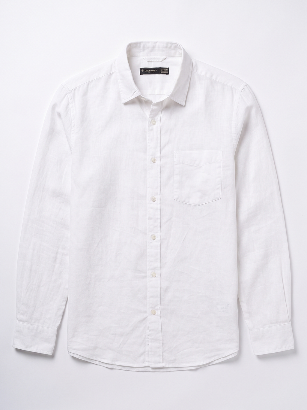 Men's White Cotton Linen Regular Fit Shirt