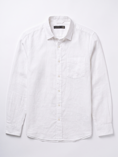 Men's White Cotton Linen Regular Fit Shirt