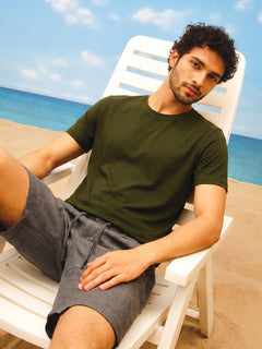 Men's Darkgreen Cotton Bamboo Elastane Regular Fit Tshirt