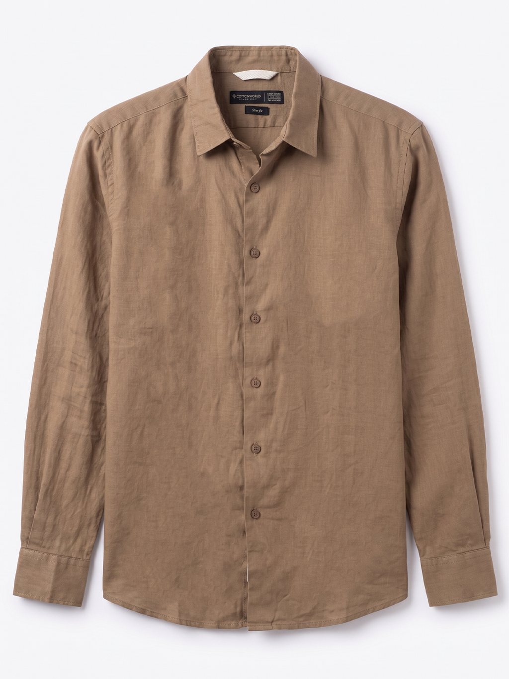 Men's Khaki Tencel Linen Slim Fit Shirt