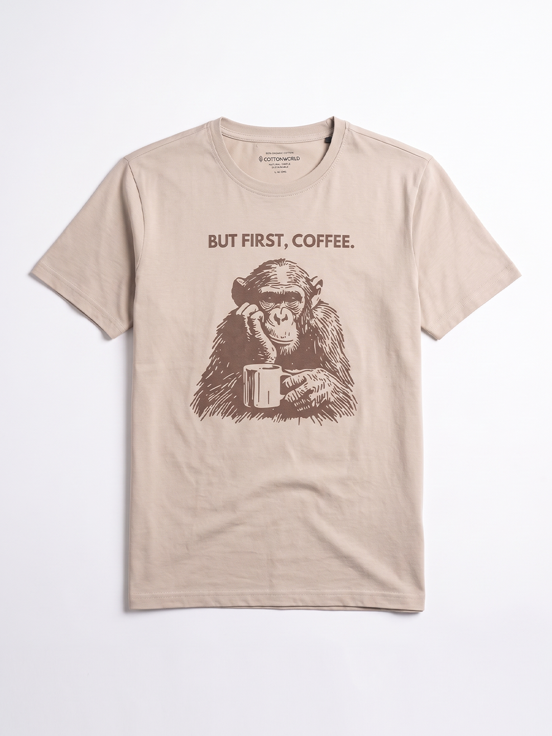 Men's 100% Organic Cotton Regular Fit Tshirt Sand