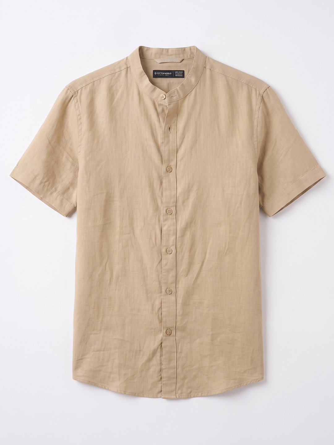 Men's Cotton Linen Regular Fit Shirt Khaki