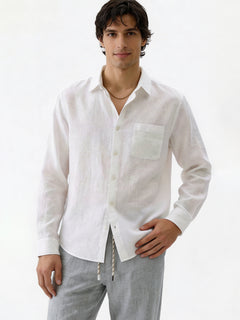 Men's 100% Linen Resort Collar Shirt White
