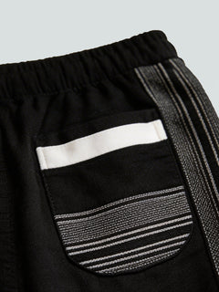 Men's 100% Cotton Regular Fit Drawstring Pants Black