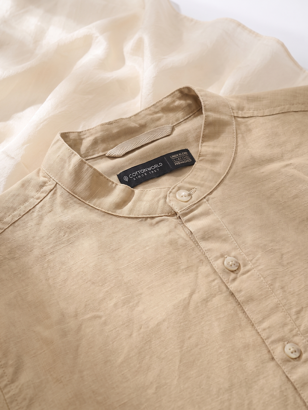 Men's Cotton Linen Regular Fit Shirt Khaki