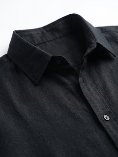 Men's Black 100% Linen Regular Fit Shirt