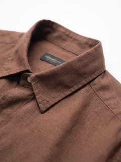 Men's Brown 100% Linen Regular Fit Shirt