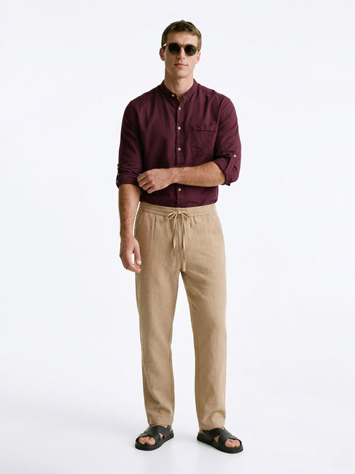 Men's Plum Linen Cotton Regular Fit Shirt