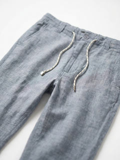 Men's Navy Cotton Linen Regular Fit Pant