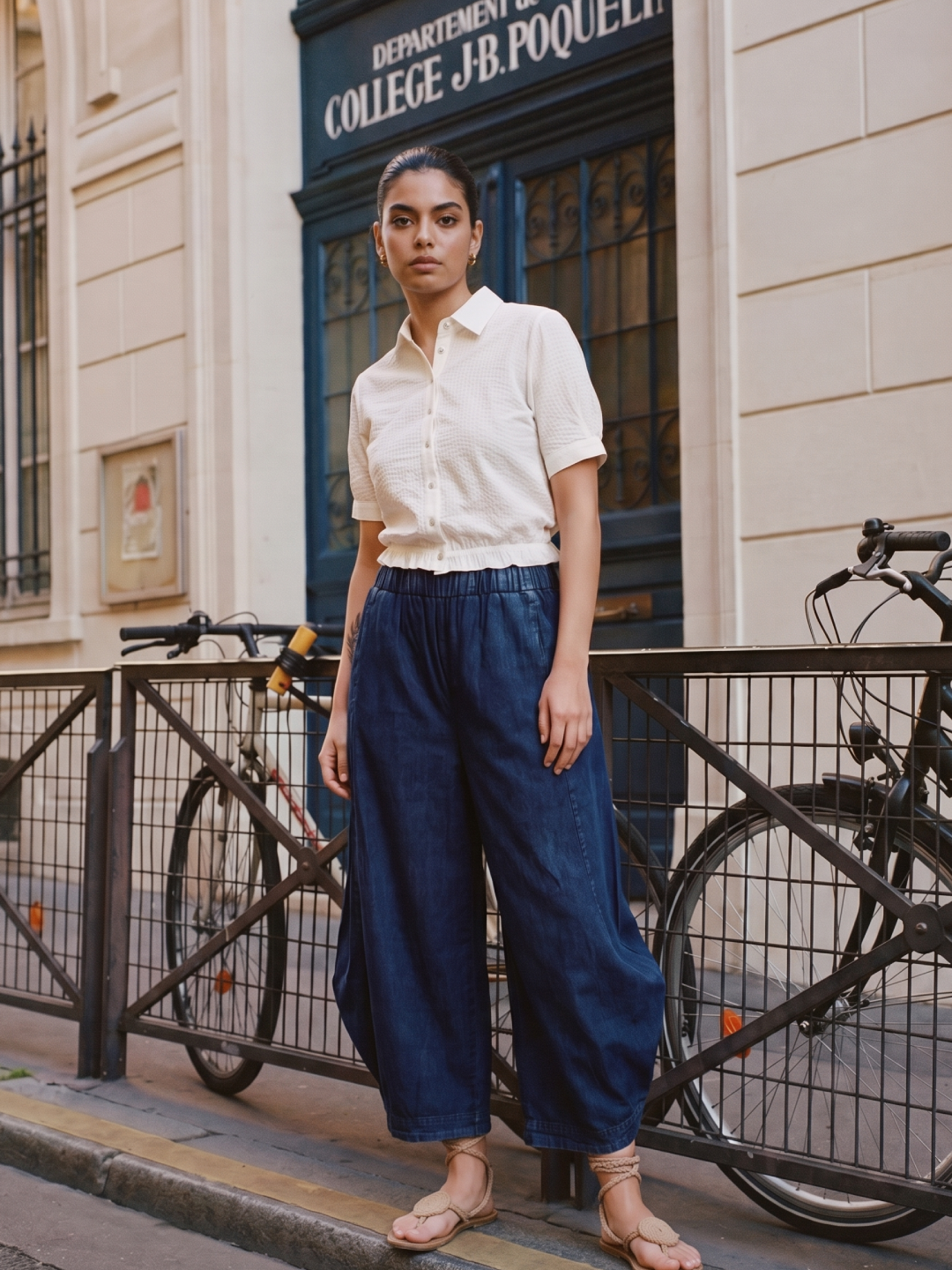 Women's Denim Blue 100% Cotton Wide Leg Pant