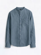 Men's Blue Linen Cotton Regular Fit Shirt