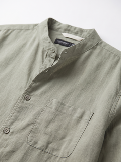 Men's Olive Tencel Linen Regular Fit Shirt