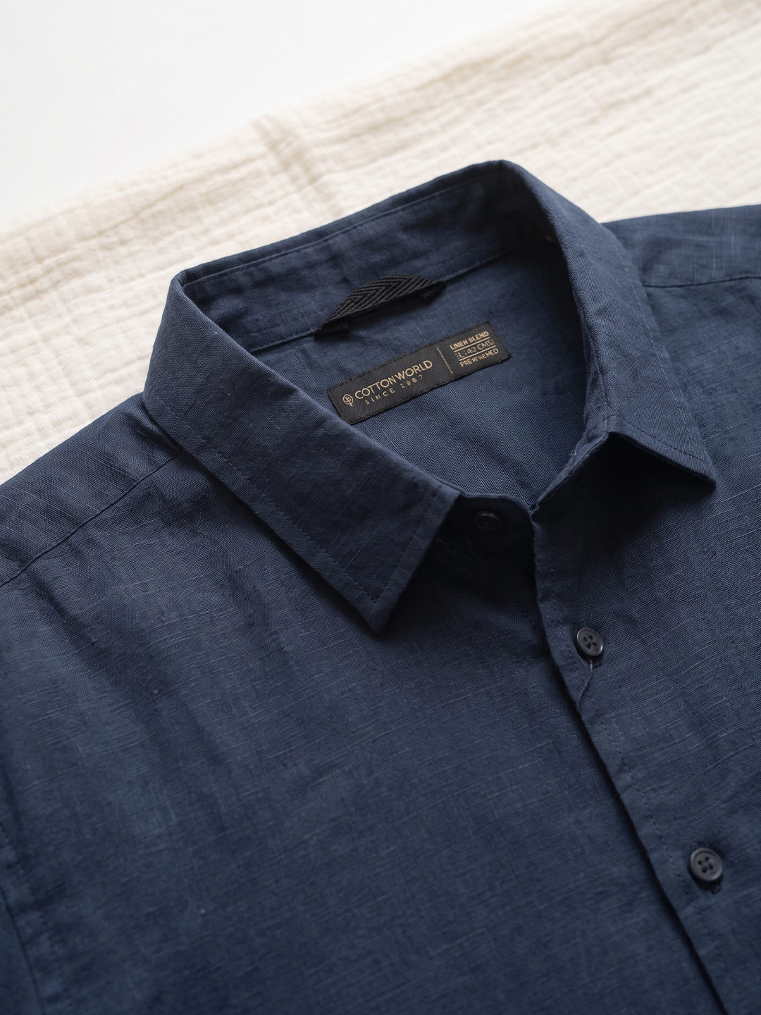 Men's Navy Cotton Linen Regular Fit Shirt