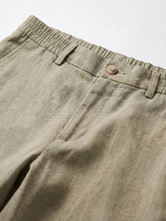 Men's Olive 100% Linen Regular Fit Pant