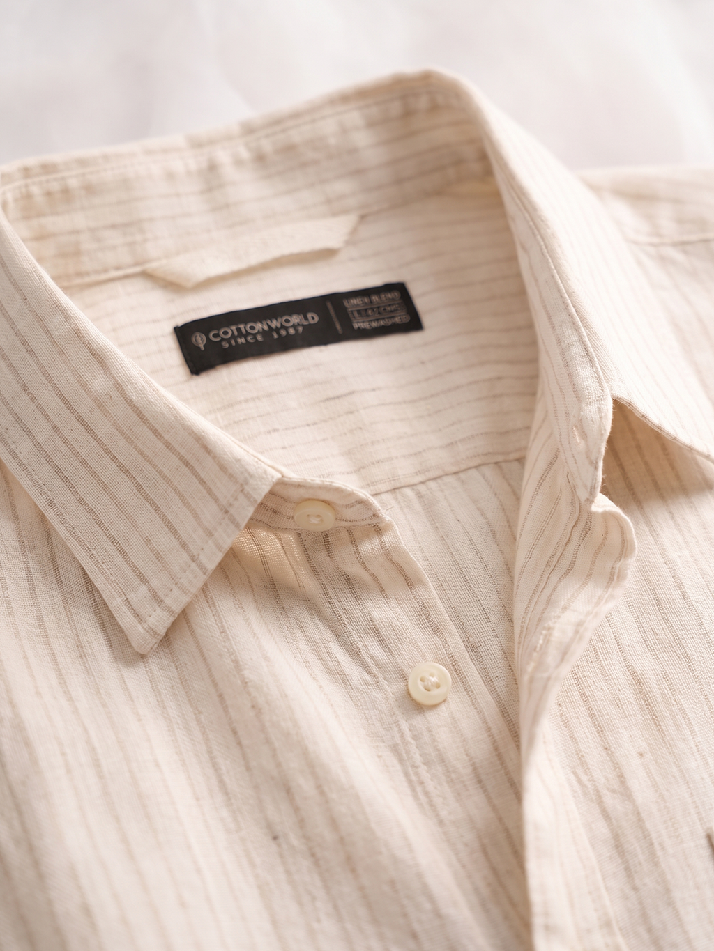 Men's Offwhite Cotton Lyocell Regular Fit Shirt