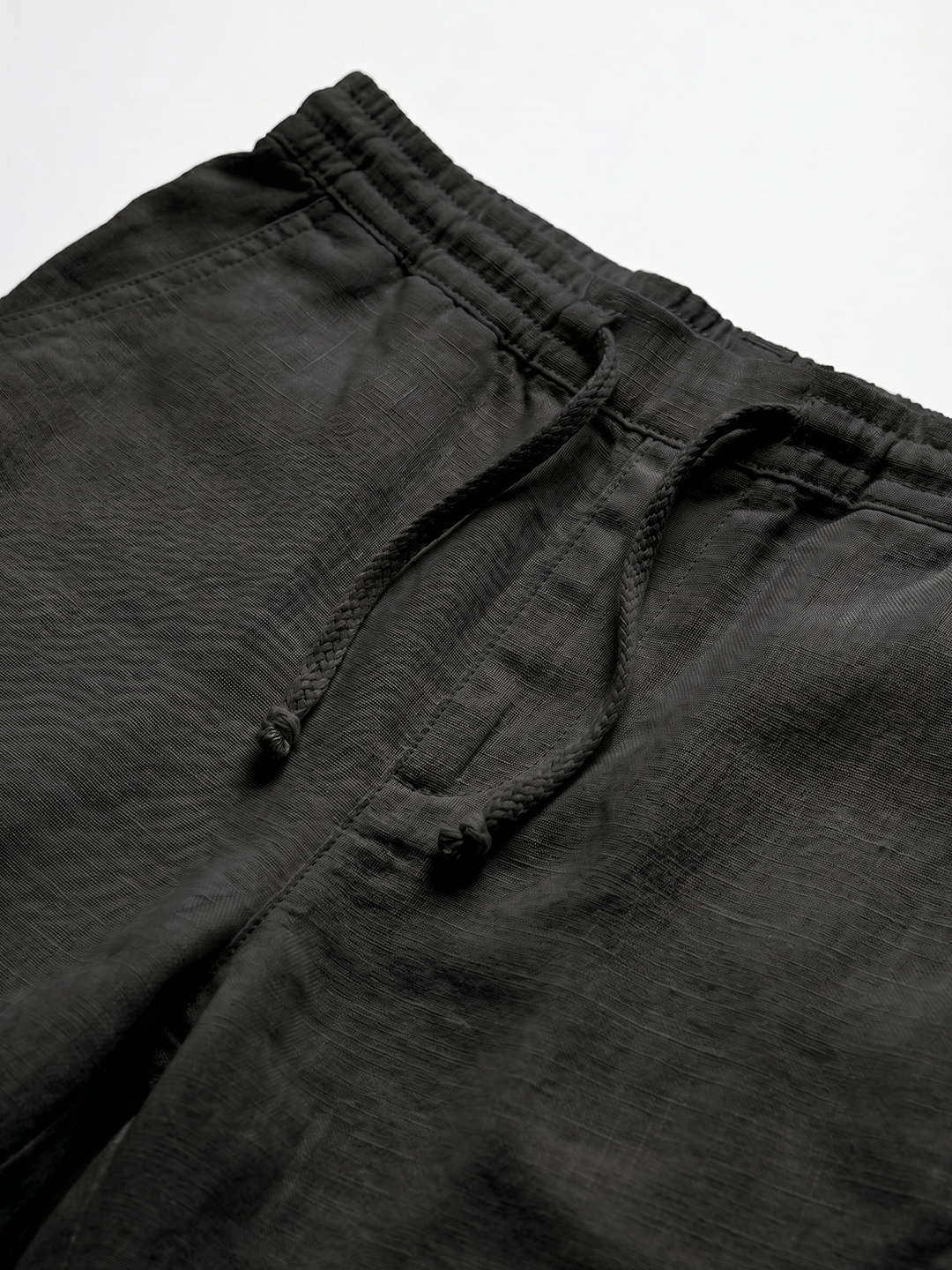 Men's Black Cotton Linen Regular Fit Shorts