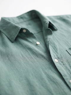 Men's Dk Green 100% Linen Regular Fit Shirt