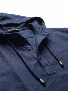 Men's Navy Linen Cotton Regular Fit Shirt