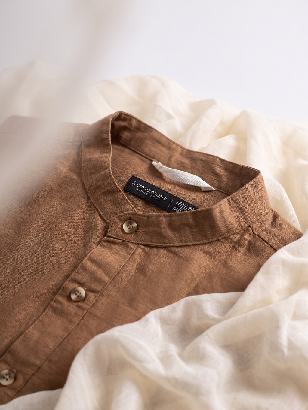 Men's Cotton Linen Regular Fit Shirt Brown