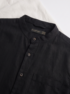 Men's Cotton Linen Regular Fit Shirt Black