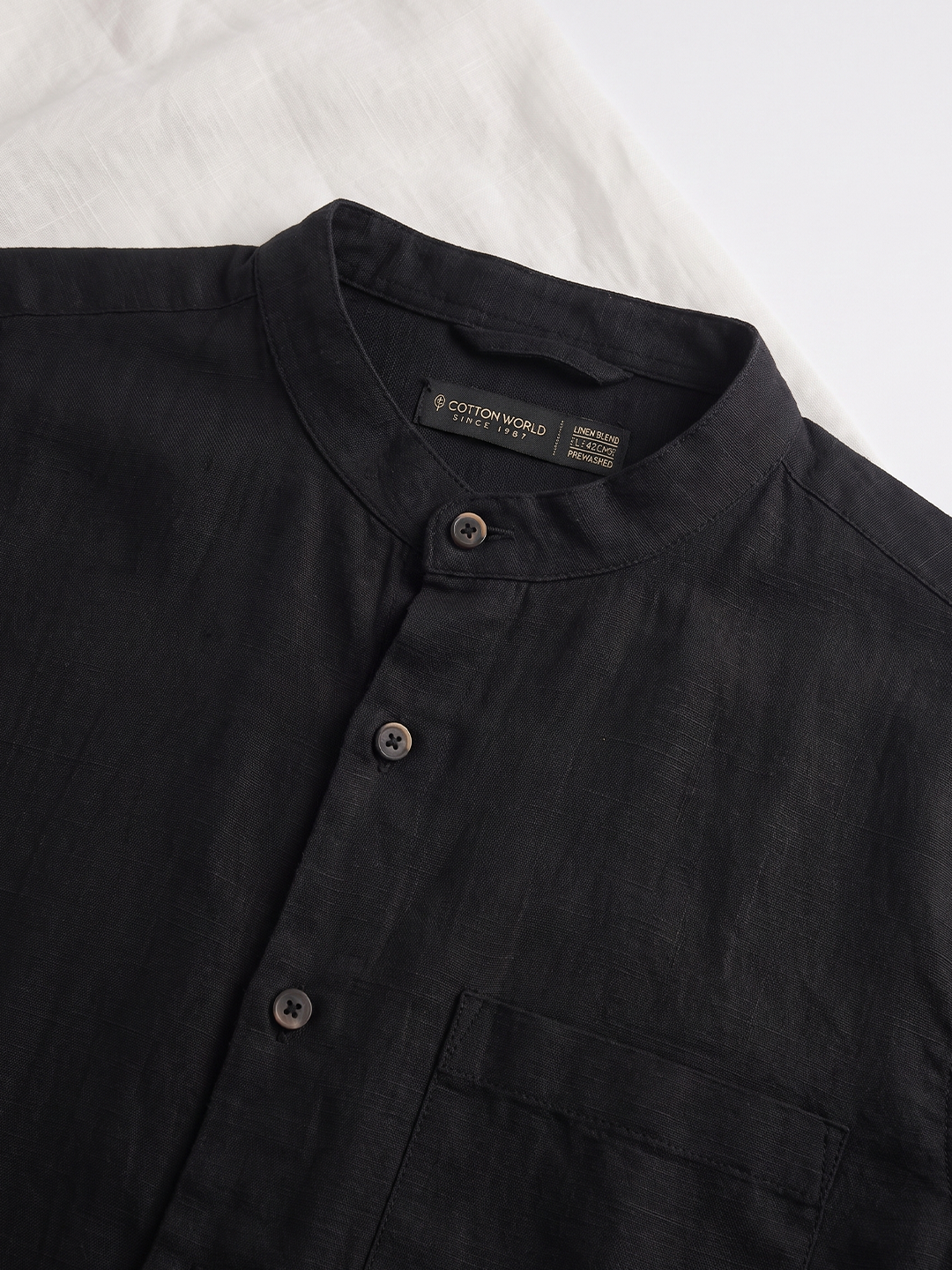 Men's Cotton Linen Regular Fit Shirt Black