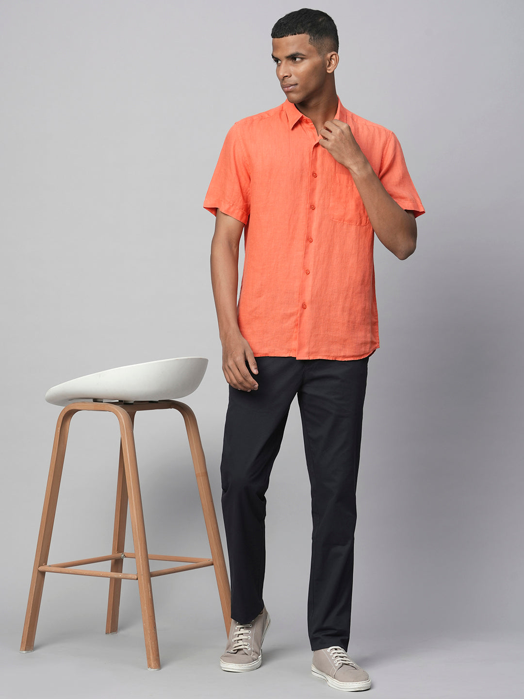 Men's Linen Orange Regular Fit Shirt