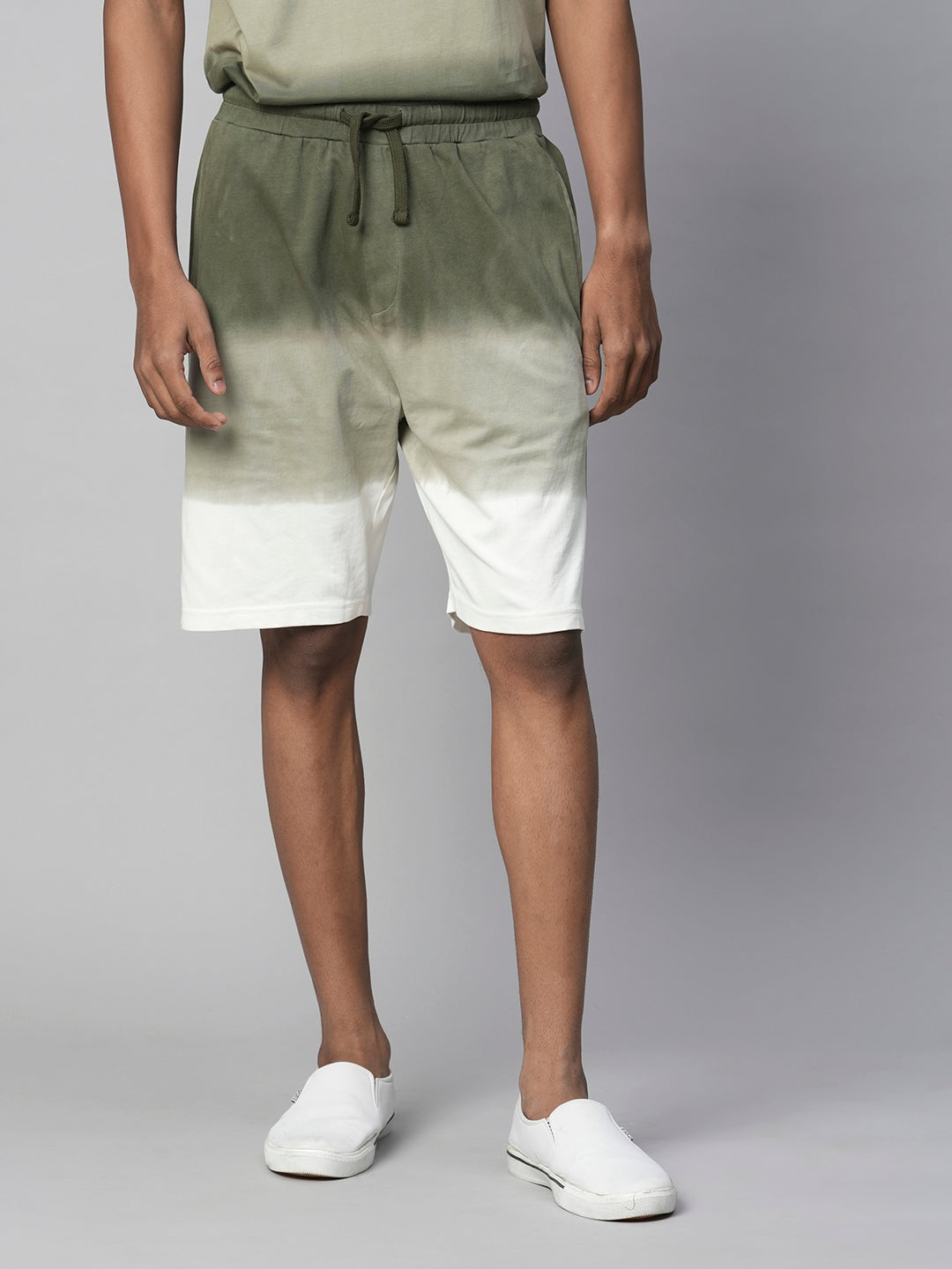 Men's Olive Cotton Regular Fit Shorts