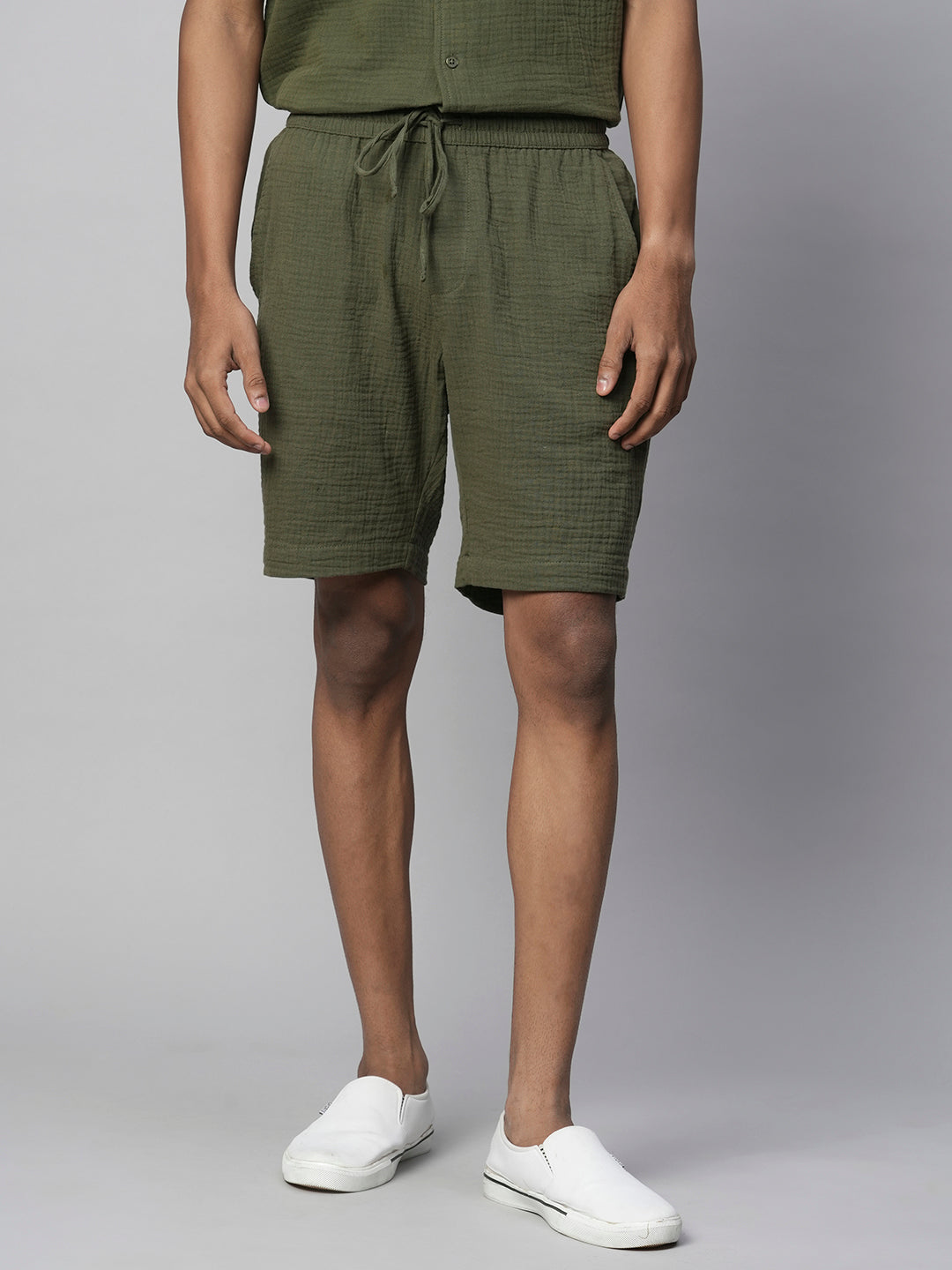 Men's Cotton Olive Regular Fit Shorts