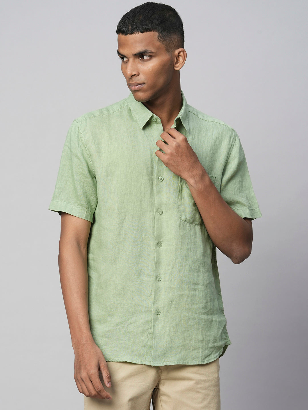 Men's Linen Green Regular Fit Shirt