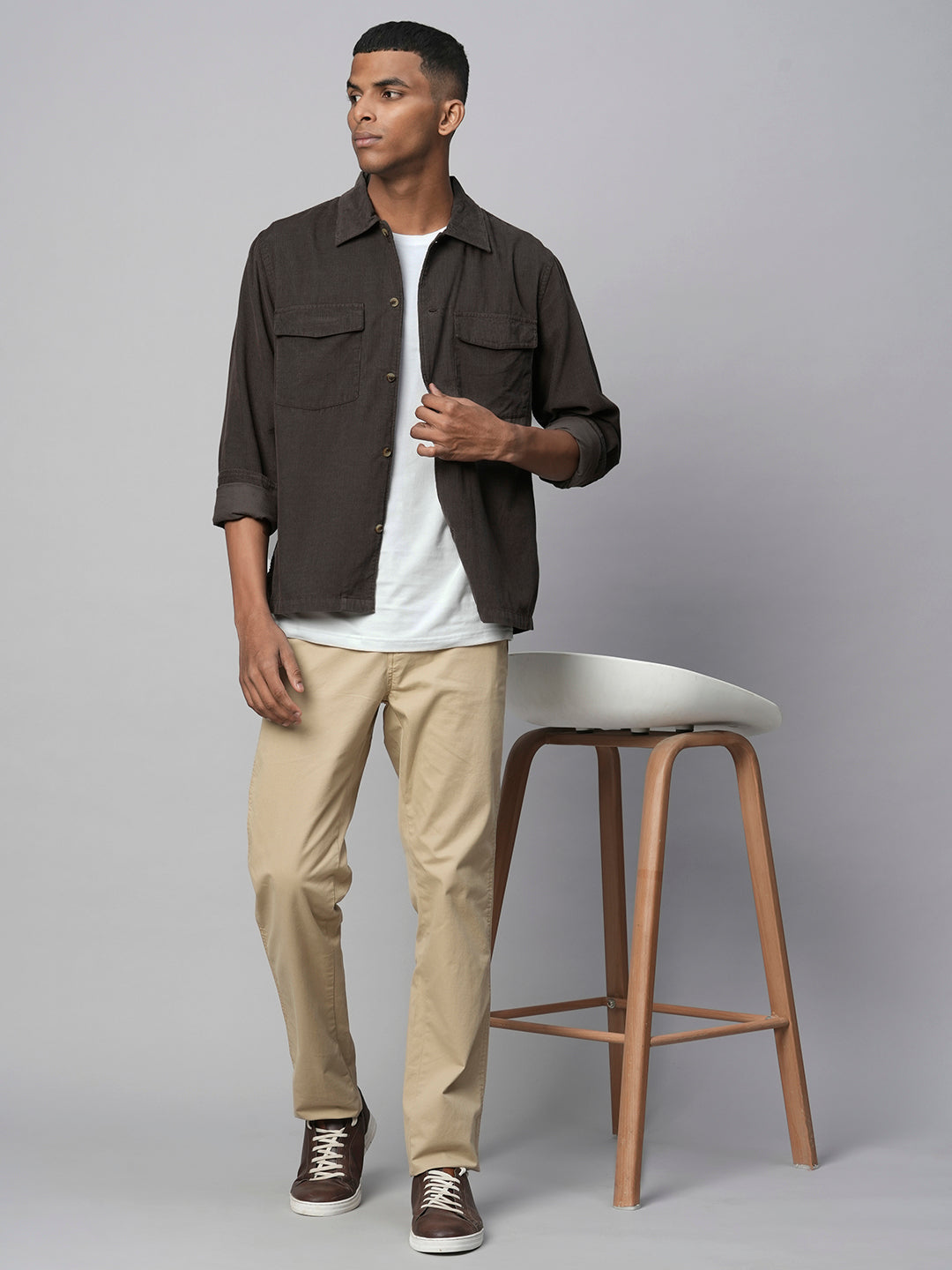 Men's Brown Cotton Regular Fit Jacket