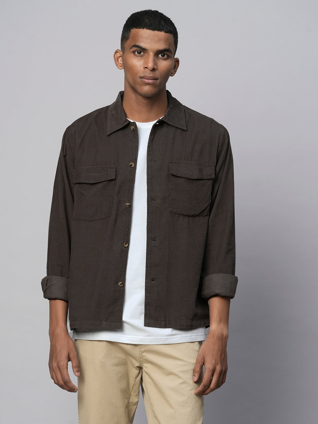 Men's Brown Cotton Regular Fit Jacket
