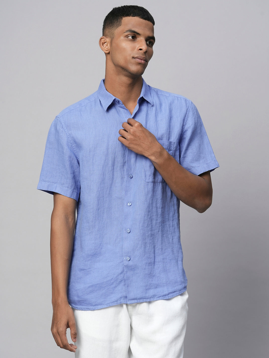 Men's Linen Blue Regular Fit Shirt