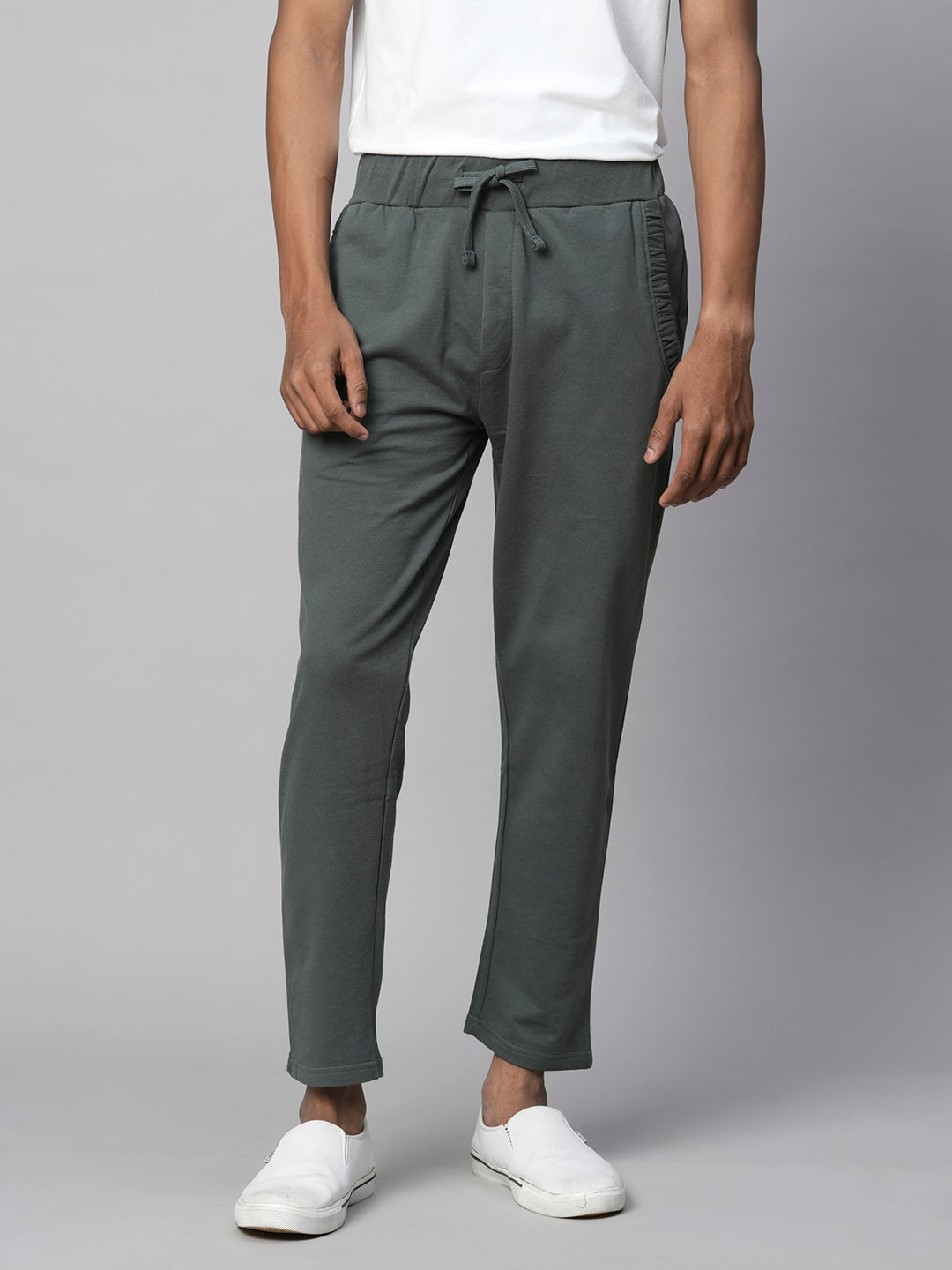Men's Olive Cotton Regular Fit Pant